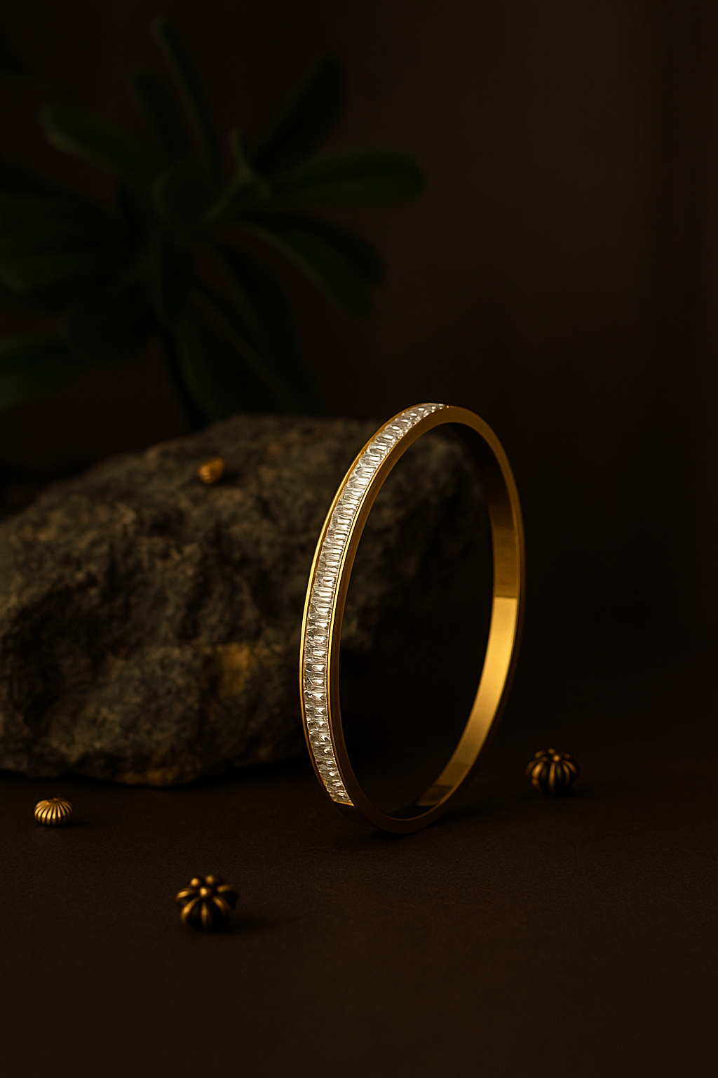 Golden Stainless Steel Bangle with Sleek Stone Line ✨