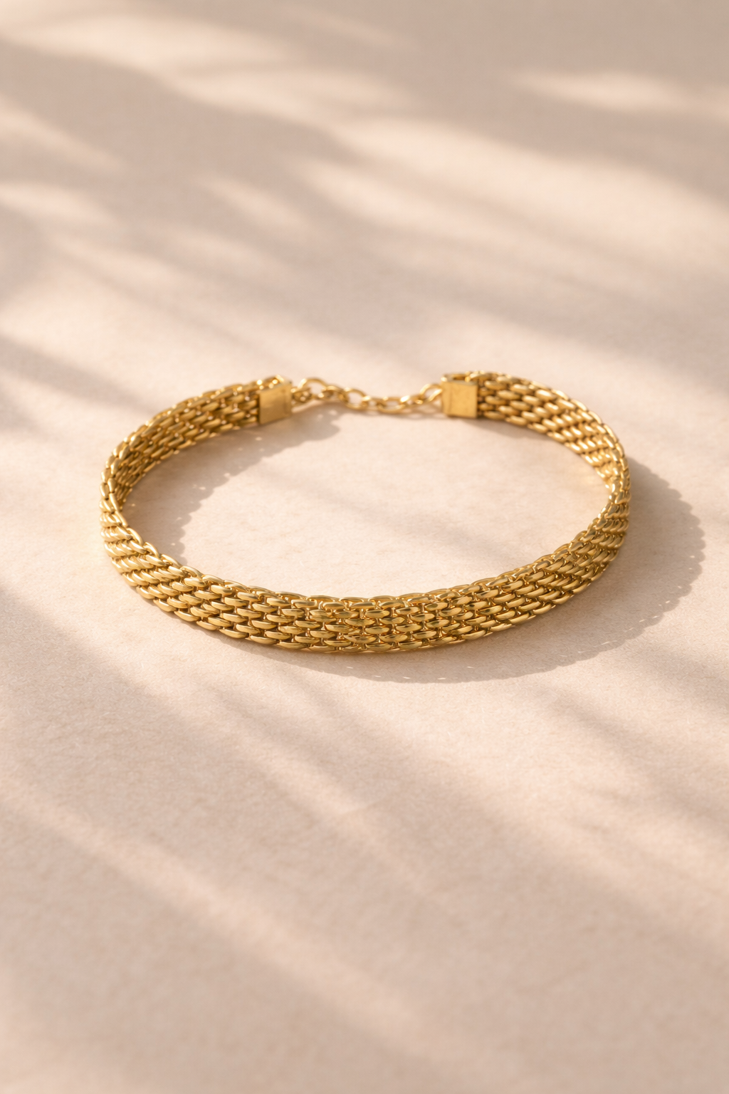 Bold Brick Mesh Bracelet – Wide Gold Stainless Steel Design
