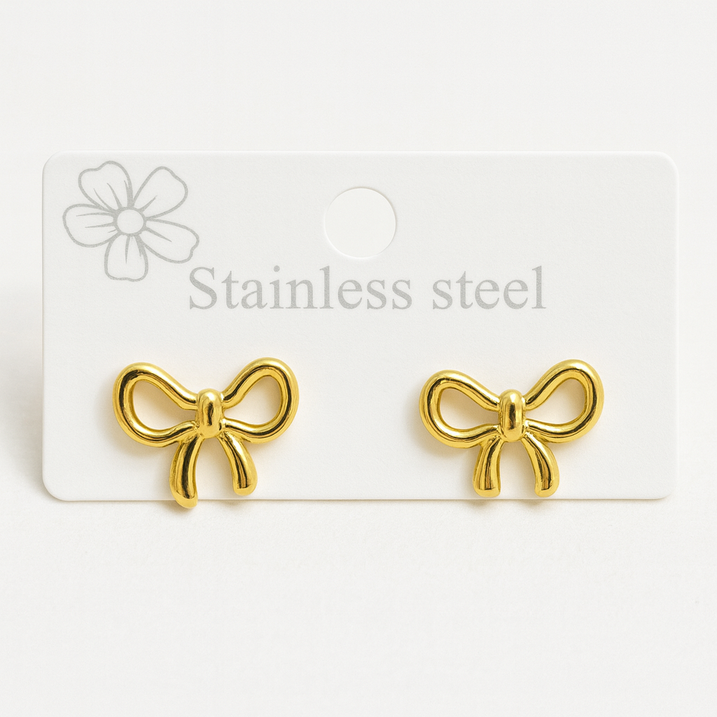 Golden Bow Knot Stainless Steel Studs – Tarnish-Free Elegance ✨