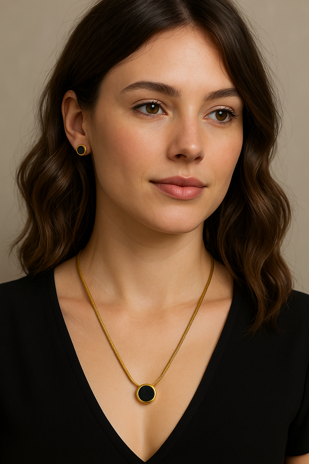 Roman Circle Marble Necklace & Studs Set – Black & White Variants