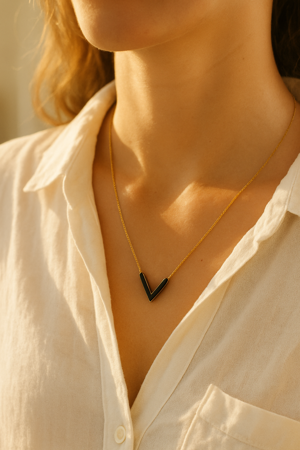 Tarnish Free Snake Chain V-Shape Pendant Necklace – White, Black & Green Variations”