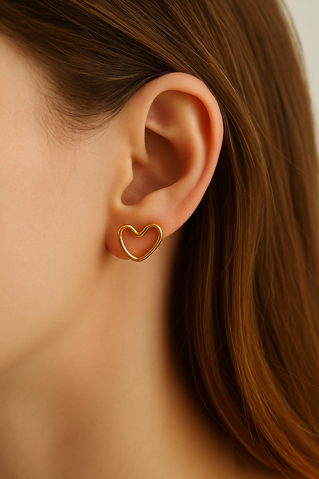 Stainless Steel Minimal Open Heart Stud Earrings – Gold Finish