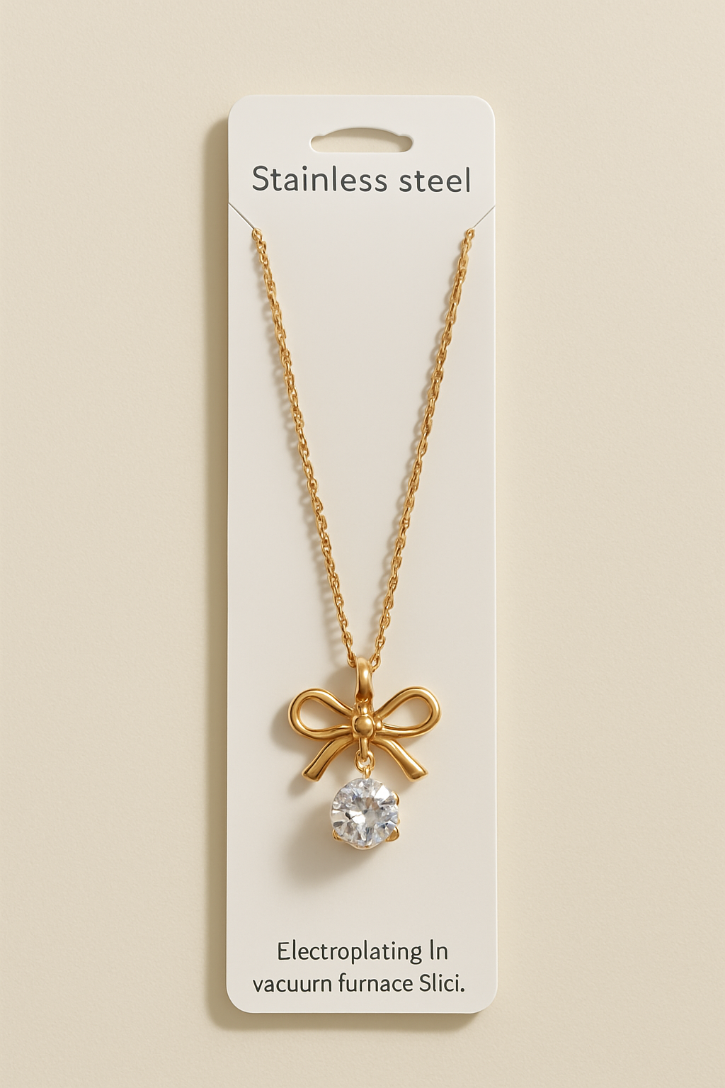 “Mini Bow Necklace with Hanging Heart Stone Charm”