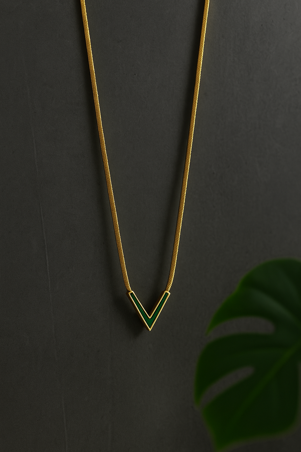 Tarnish Free Snake Chain V-Shape Pendant Necklace – White, Black & Green Variations”