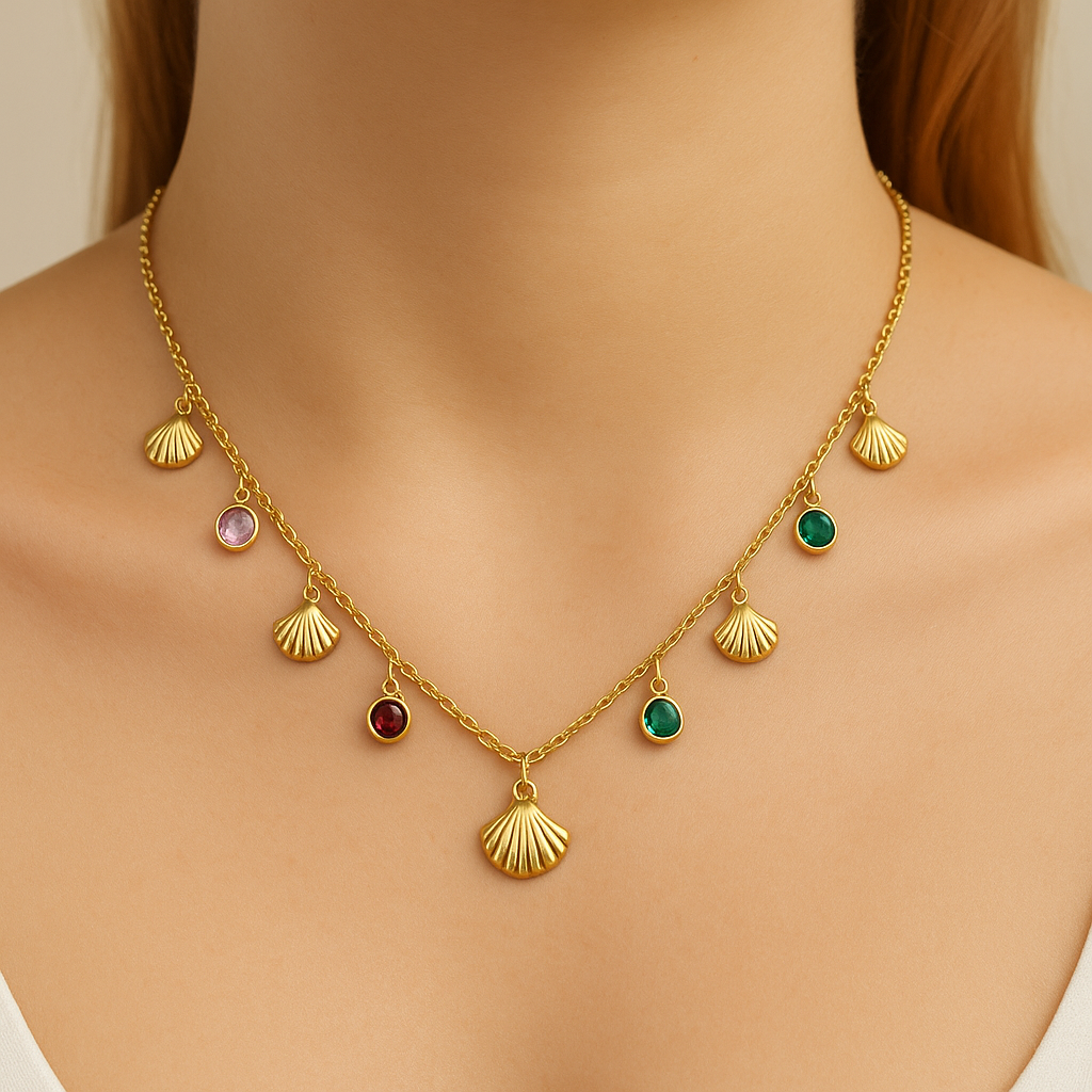 Golden Seashell Multicolor Pendant Necklace – Everyday Luxury