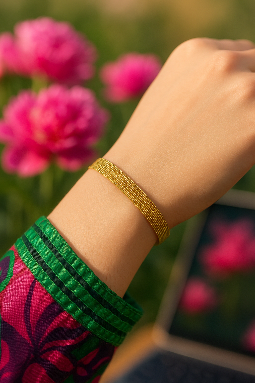 Light Bricks Mesh Bracelet – Elegant Gold Stainless Steel Band