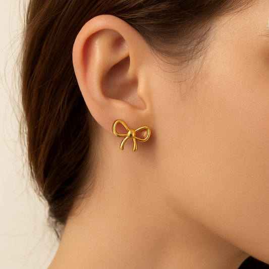 Golden Bow Knot Stainless Steel Studs – Tarnish-Free Elegance ✨