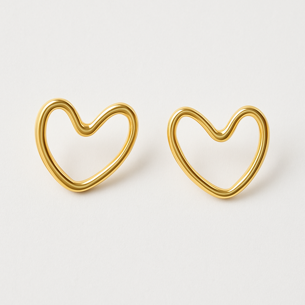 Stainless Steel Minimal Open Heart Stud Earrings – Gold Finish