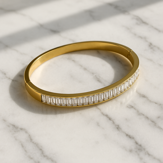Golden Stainless Steel Bangle with Sleek Stone Line ✨