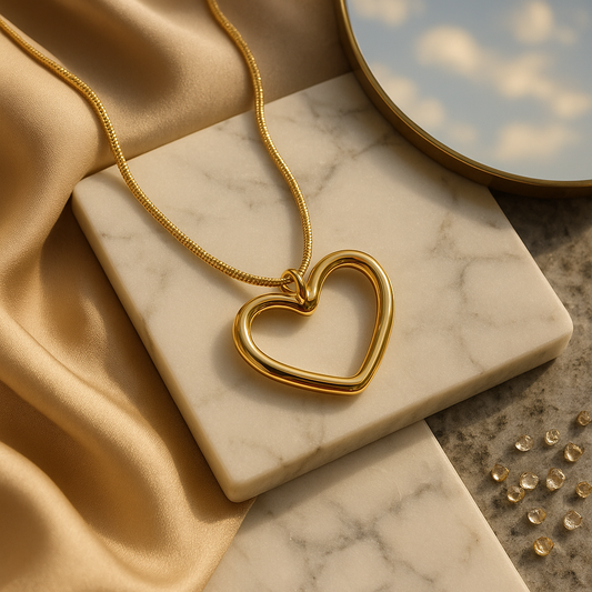 Stainless Steel Open Heart Pendant Necklace – Gold Tone