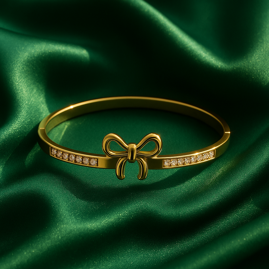 Golden Mini Bow Bangle with Sparkling Stones ✨ stainless steel bangle