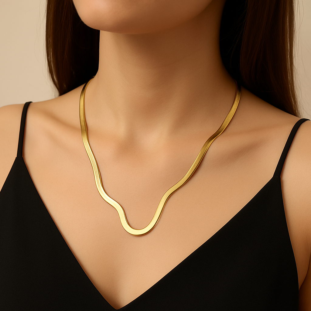 Elegant Golden Snake Chain Necklace – Premium Stainless Steel Jewelry