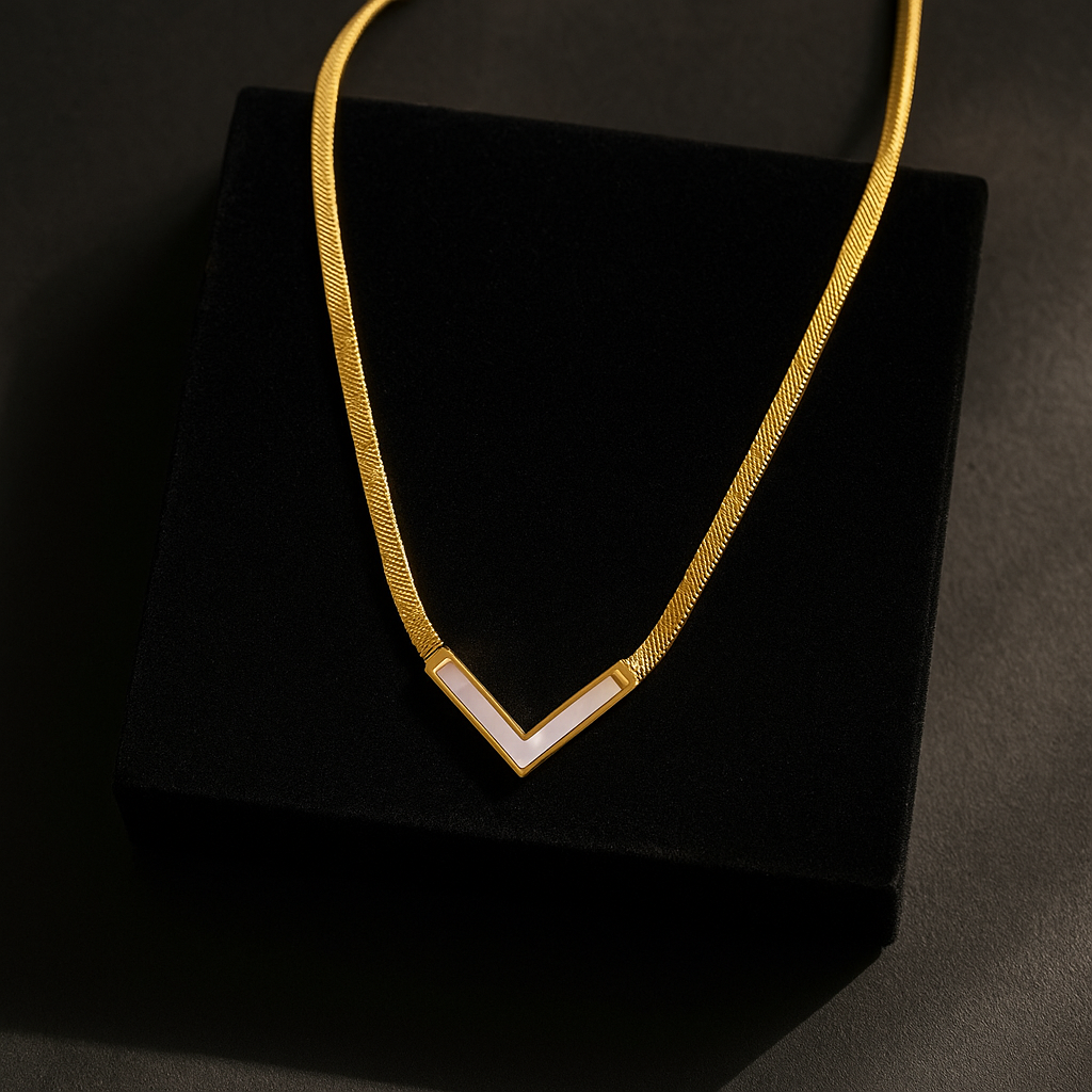 Tarnish Free Snake Chain V-Shape Pendant Necklace – White, Black & Green Variations”
