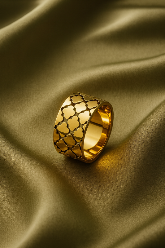 Golden Geometric Wide Band Adjustable Ring – Stainless Steel (Tarnish-Free)