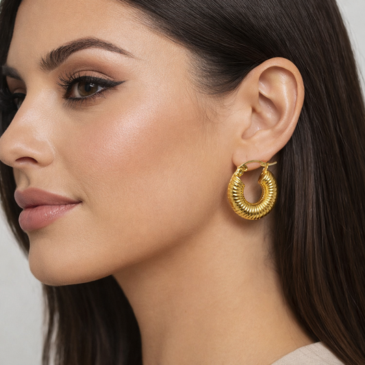 Gold Shrimp Hoop Earrings – Textured Luxury Hoops