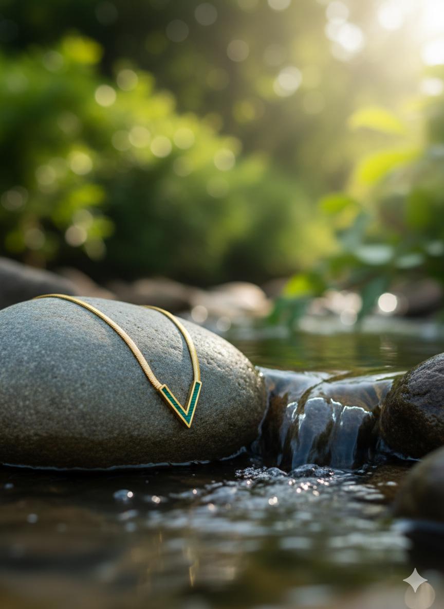 Tarnish Free Snake Chain V-Shape Pendant Necklace – White, Black & Green Variations”