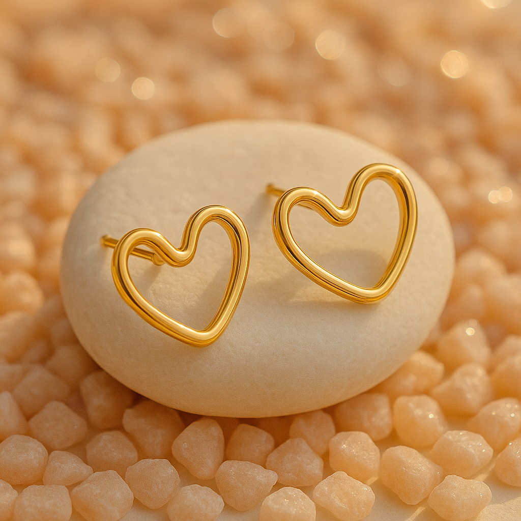 Stainless Steel Minimal Open Heart Stud Earrings – Gold Finish