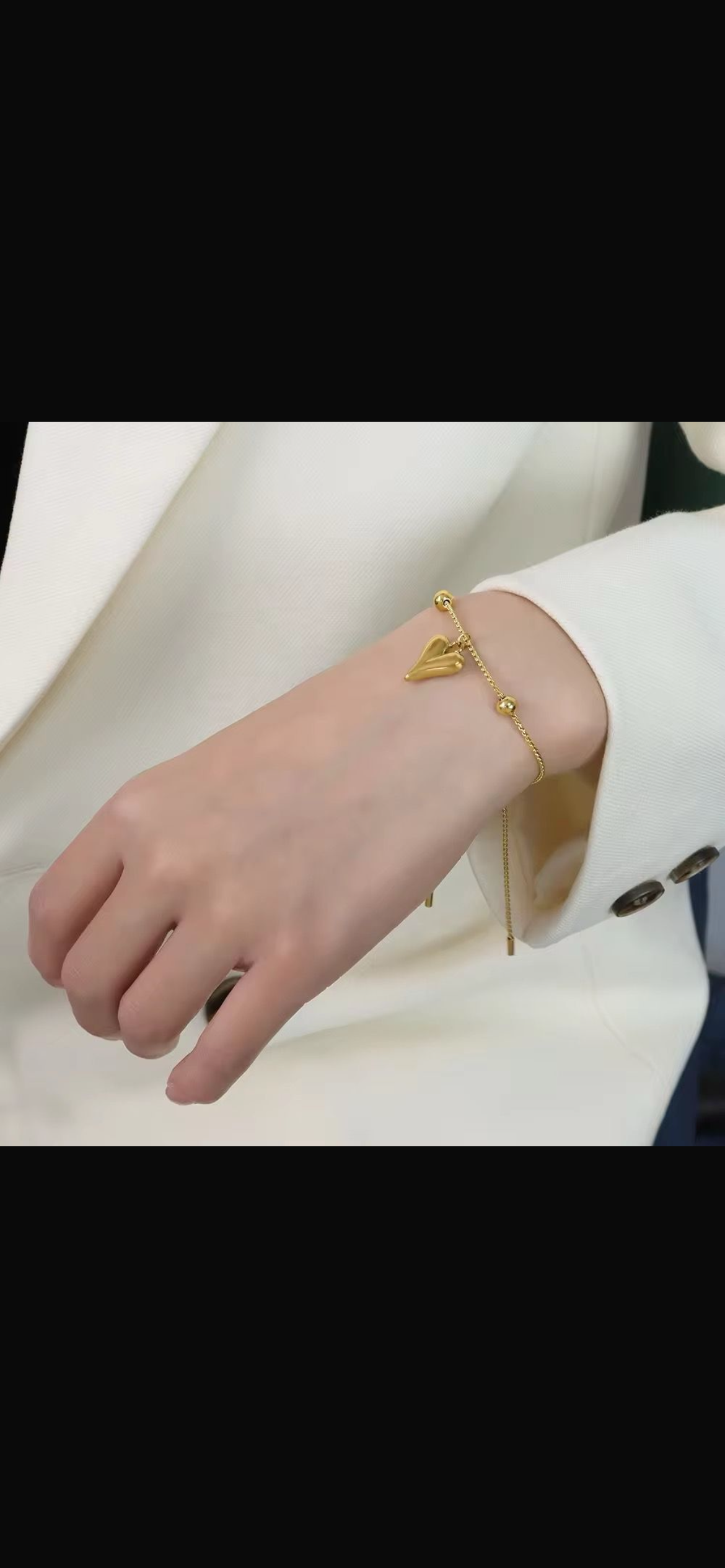 Gold Stainless Steel Heart Charm Bracelet