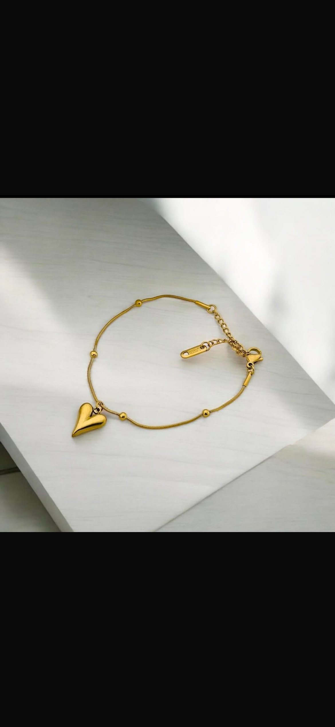 Gold Stainless Steel Heart Charm Bracelet