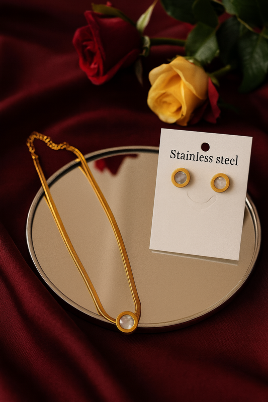 Roman Circle Marble Necklace & Studs Set – Black & White Variants